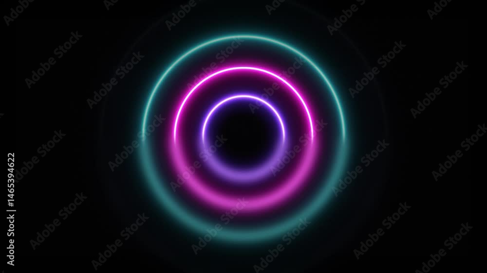 Neon lighting, bright ultraviolet lamps in the form of circles, concert stage, laser show, night club, abstract fluorescent background, optical illusion, virtual reality. Seamless loop Neon lighting, bright ultraviolet lamps in the form of circles, concert stage, laser show, night club, abstract fluorescent background, optical illusion, virtual reality. Seamless loop