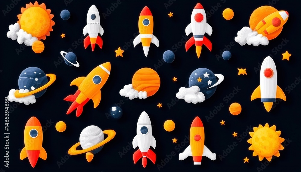 Fototapeta premium Space Rockets and Planets