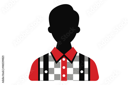 Stylized Silhouette of Person with Checkerboard Shirt and Suspenders Graphic