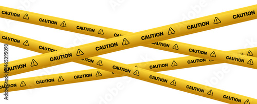 Caution tape warning vector illustration with yellow and black hazard stripes. Ideal for safety signage, construction zones, restricted areas, or alert graphics in Graphic Design and editorial design.