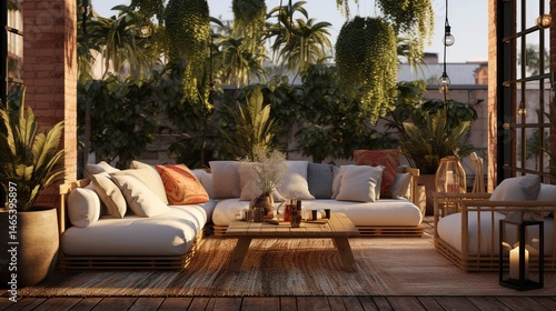 A photo of a comfortable outdoor lounge area.