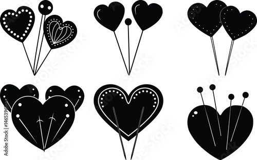 Valentine’s Day Heart Pins silhouette vector