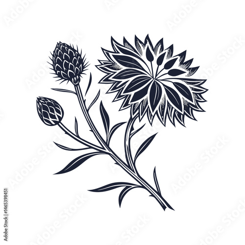 Wallpaper Mural A corn flower icon with spiky petals and a vibrant silhouette Torontodigital.ca