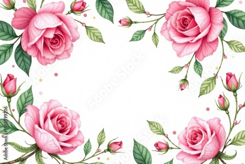 Delicate watercolor roses & leaves, repeating pattern, nature, art