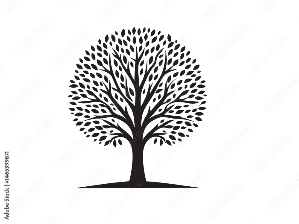 Naklejka premium black Silhouette of a tree, minimal flat vector illustration, clean white background