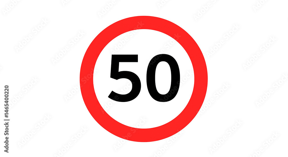 Red circle indicates maximum speed limit of 50 km/h or mph Red circle indicates maximum speed limit of 50 km/h or mph