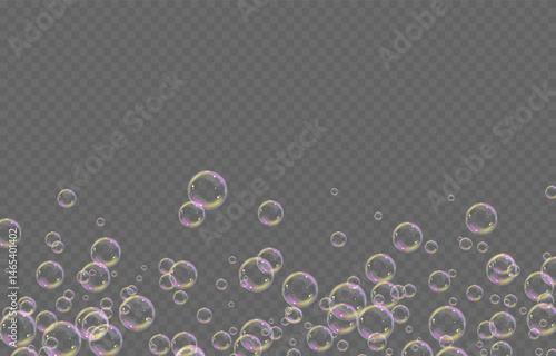 Vector realistic soap bubbles png. Flying soap bubbles on transparent background.