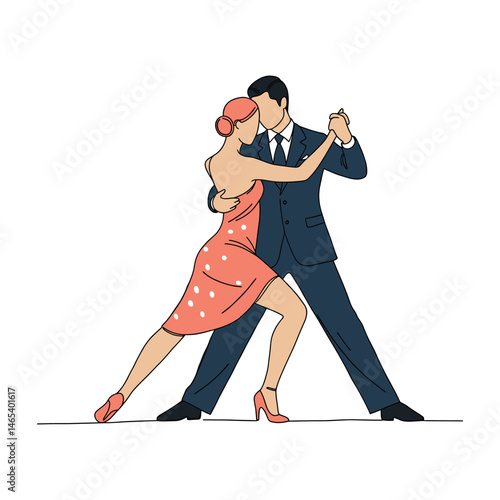 Tango dancers pose embracing while dancing in a minimalist style  