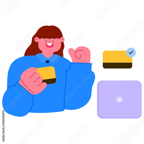 Happy businessman holding a credit card and celebrating with a fist pump, symbolizing successful online transaction flat vector illustration