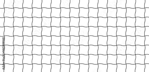 Minimalist black and white repeating pattern of interlocking wavy rectangles in a symmetrical grid. Abstract geometric design with vertical orientation, even lighting, and clean lines.