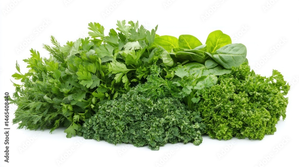 Obraz premium Fresh, vibrant green herbs, a mix of parsley and spinach