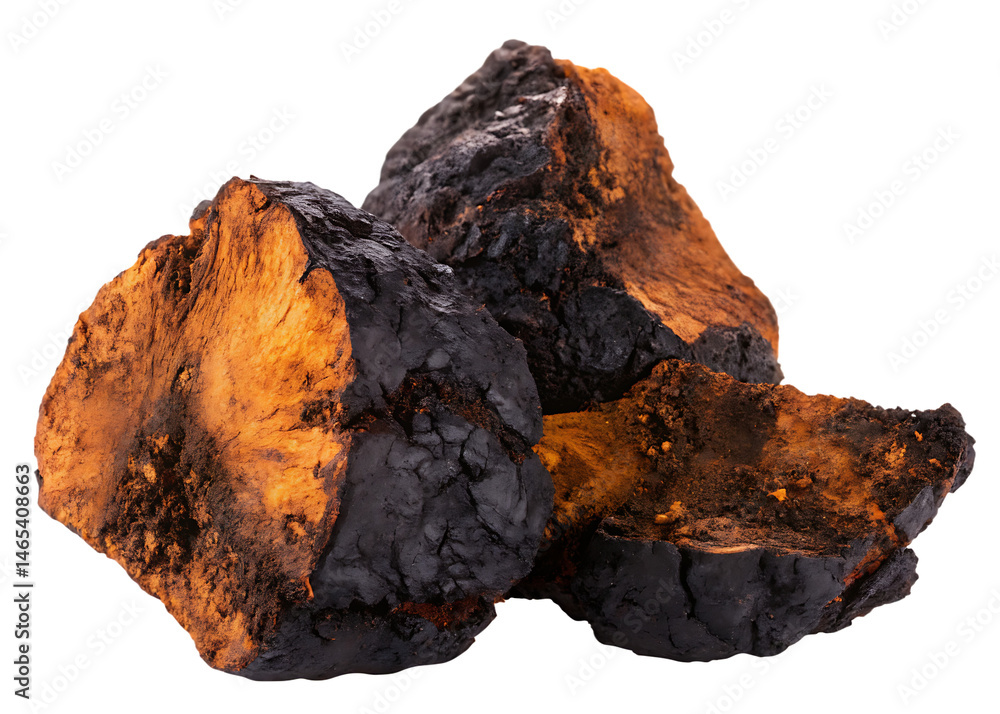 Fototapeta premium Chaga mushroom isolated on white background PNG