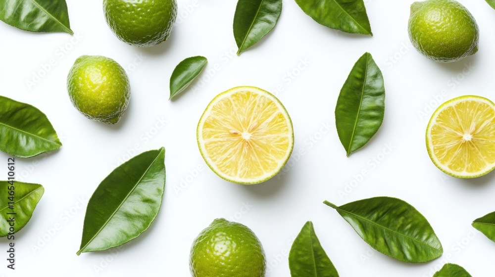 Fresh limes and leaves arranged on white background (1) Fresh limes and leaves arranged on white background (1)