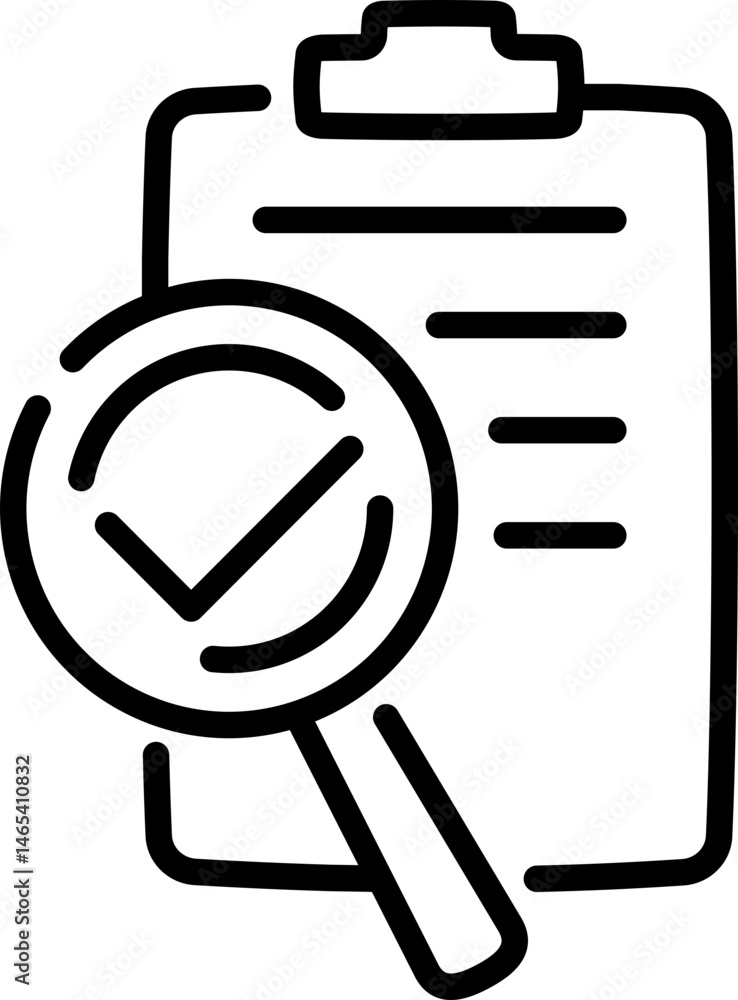 Сheck with magnifying glass icon - Editable Stroke SVG, fully scalable. Сheck with magnifying glass icon - Editable Stroke SVG, fully scalable.