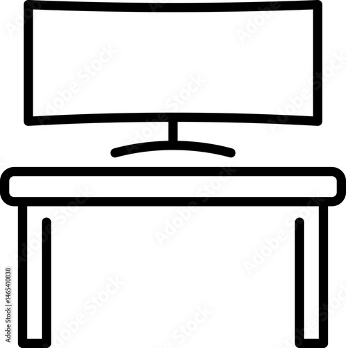 Desk with large computer monitor icon - Editable Stroke SVG, fully scalable.