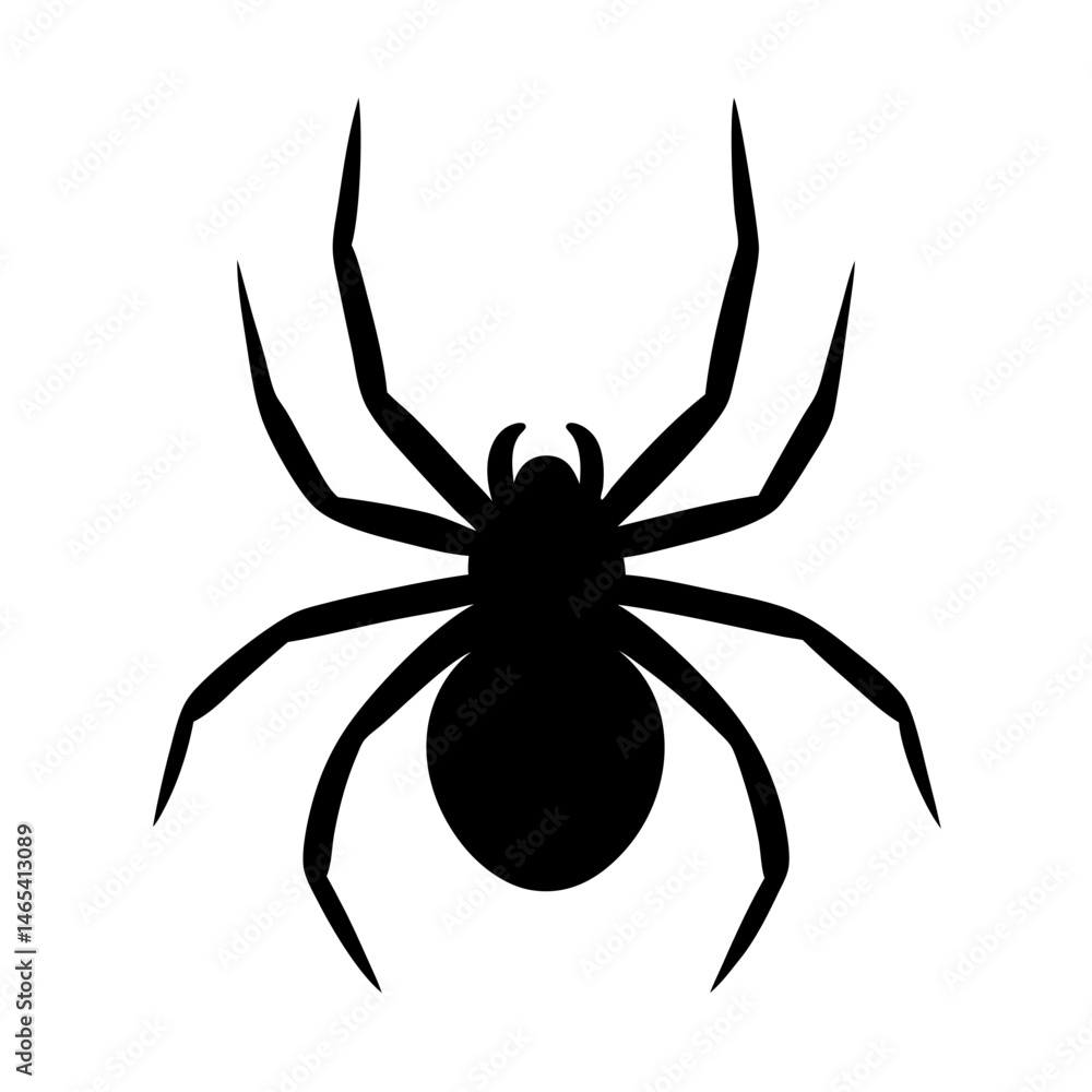 Black silhouette of a spider with long legs on a white background Black silhouette of a spider with long legs on a white background