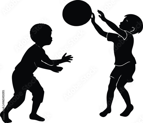 Kids Playing with Ball Silhouette
