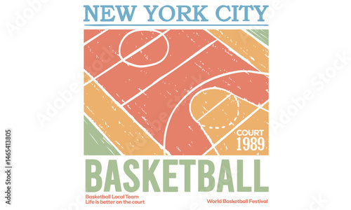 Basketball sport club vector t-shirt design. Basketball college league. Basketball court abstract art. New york athletic club graphic print design for t shirt.