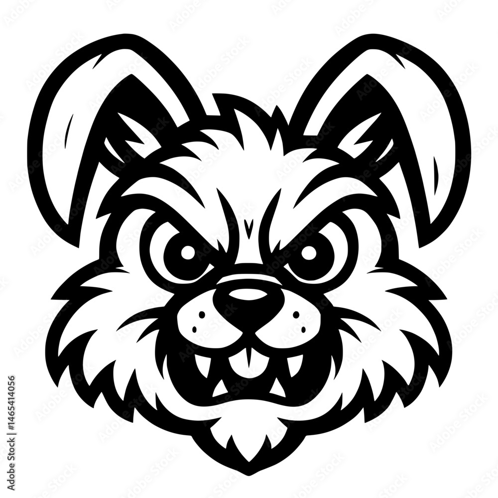 Obraz premium Angry Bunny Head Mascot Vector – Bold Black and White Illustration