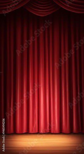 Crimson Curtain: Stage Awaits, Digital Painting