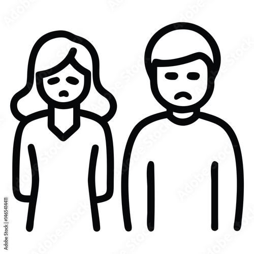 A sad looking man and woman stand side by side with upset expressions made with lines