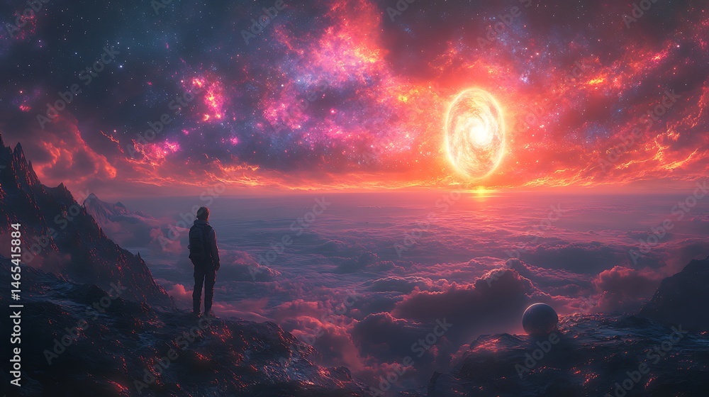 Fototapeta premium Astronaut drifting cosmic dust field high resolution hd background