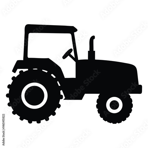 A simple black tractor silhouette presents modern agriculture and farming technology concisely