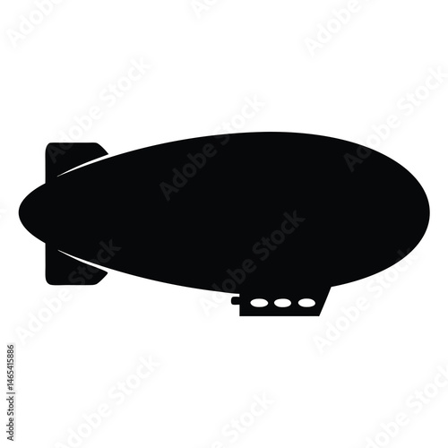 Silhouette of a vintage blimp zeppelin airship floating against a white background