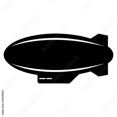 Simple black silhouette illustration of an airship floating in the sky.