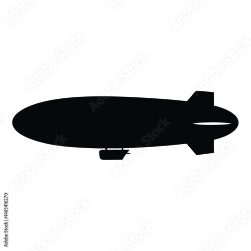 Black Silhouette of a Large Airship with Gondola and Stabilizers in Profile