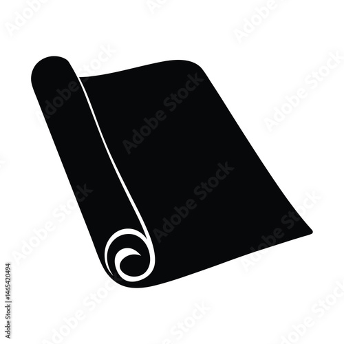 Rolled up black yoga mat in a simple graphic silhouette style
