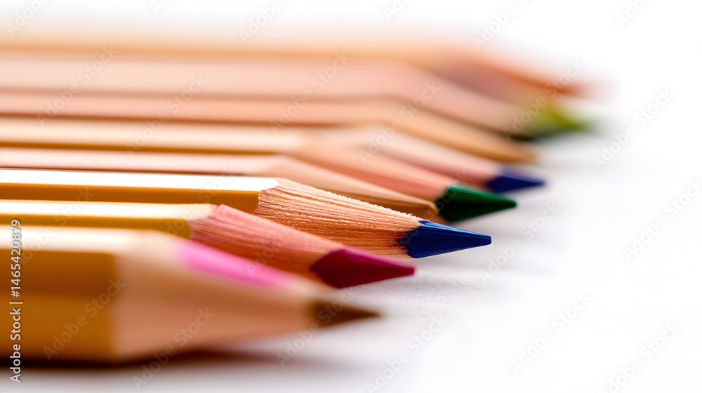 Closeup Colorful Pencils Row Art Supplies Closeup Colorful Pencils Row Art Supplies
