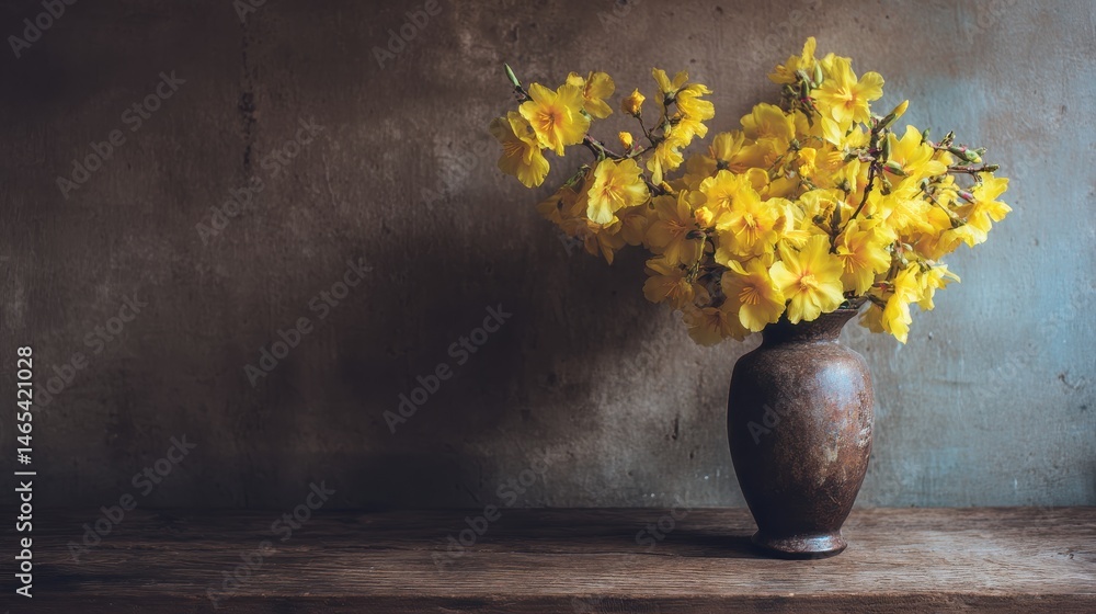 custom made wallpaper toronto digitalA stunning image of yellow Flowers in a Vintage Vase on Wooden Surface.