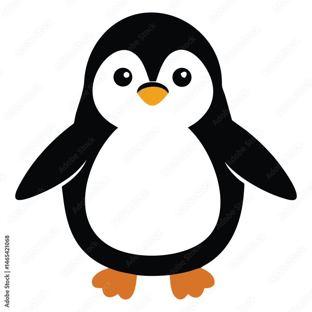 Obraz premium Adorable black and white penguin stands attentively with tiny orange beak and feet
