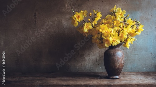 Wallpaper Mural A stunning image of yellow Flowers in a Vintage Vase on Wooden Surface. Torontodigital.ca