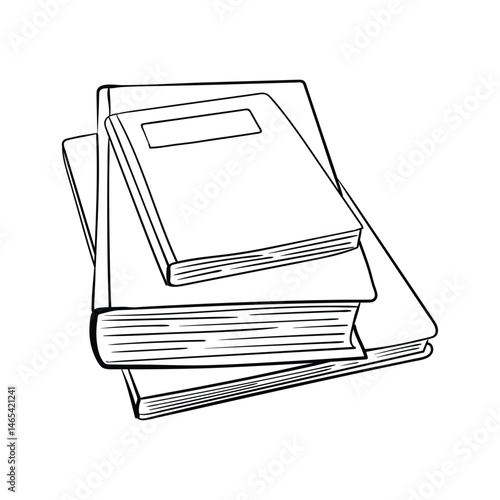 A stack of book hand drawn on transparent background. Vector image drawn with black lines.