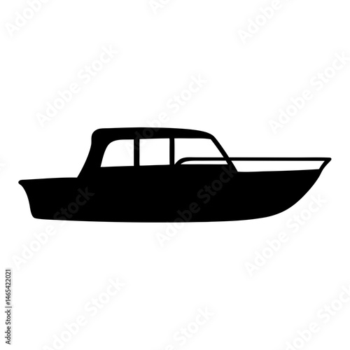 Schilderij op canvas Black silhouette illustration of a cabin cruiser boat on a white background