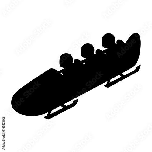 Silhouette of a Four Person Bobsled on a Winter Racing Track