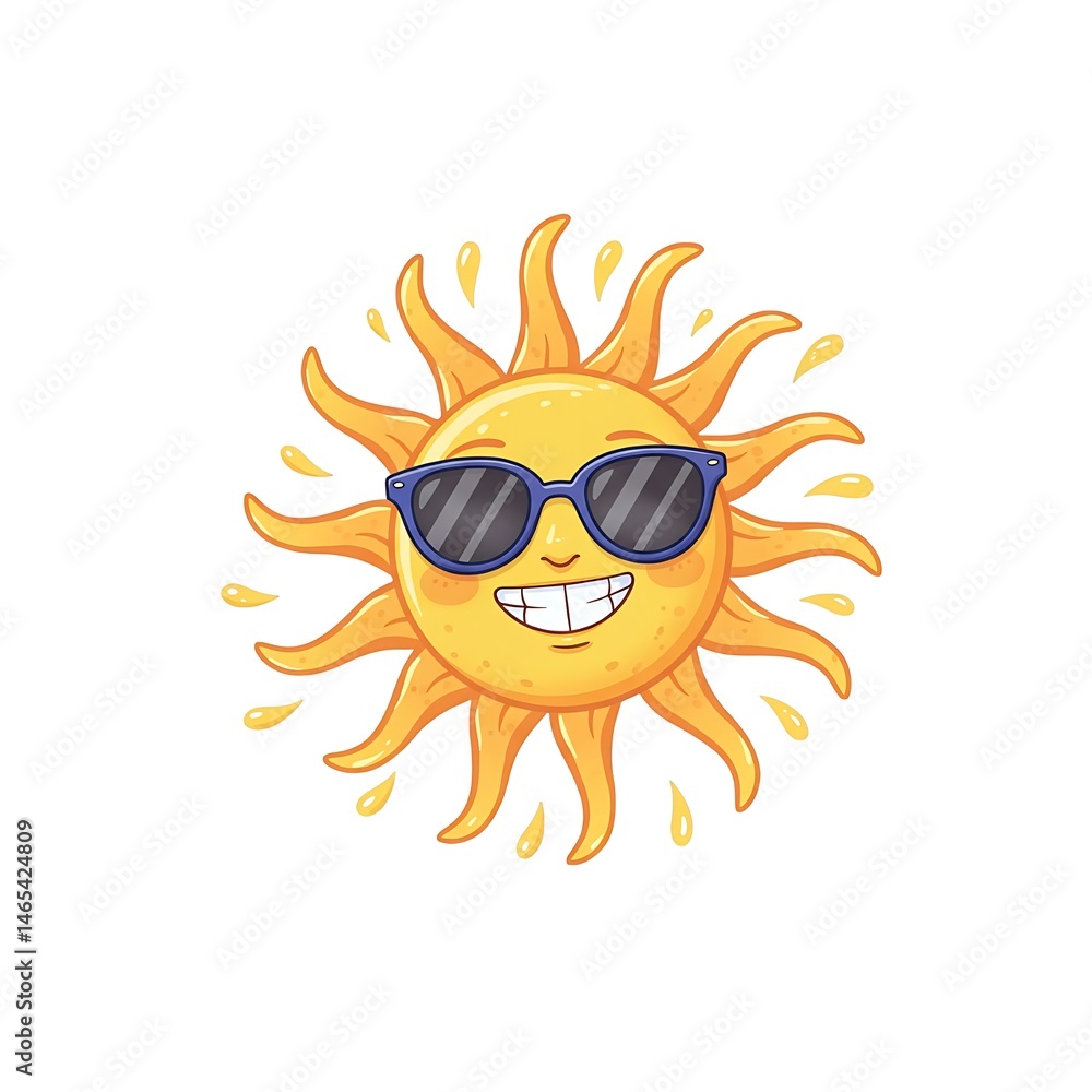 3d Cartoon sun wearing sunglasses smiling with sun rays on a white isolated background image 3d Cartoon sun wearing sunglasses smiling with sun rays on a white isolated background image