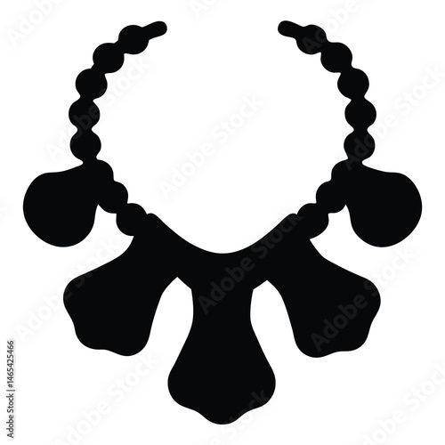 Stylized silhouette of a necklace with beads and pendant elements