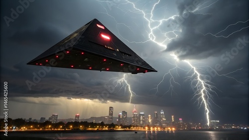 Triangular UFO with Red Pulsating Lights