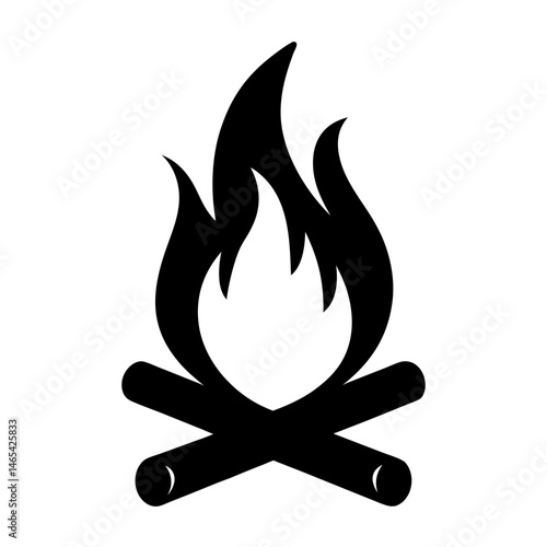 Silhouette of a campfire with crossed logs and flickering flames design