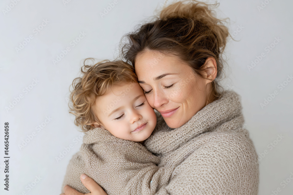 Loving Embrace Of Mother And Daughter With Eyes Closed And Soft Lighting Loving Embrace Of Mother And Daughter With Eyes Closed And Soft Lighting