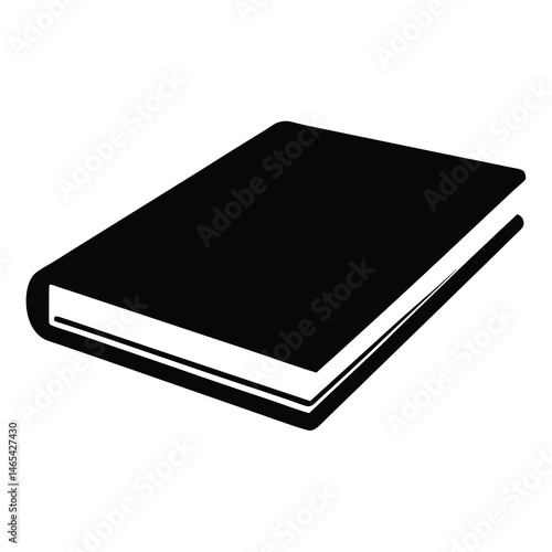 Stylized depiction of a hardcover book with blank black cover and pages