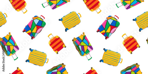 colorful gouache style isolated luggage set for summer travel adventures, vibrant vacation elements and artistic baggage collection