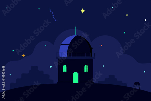 abandoned observatory filled with star chart