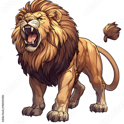 Cartoon Lion Roaring Proudly Isolated on Transparent Background