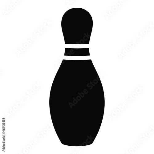 Black and White Bowling Pin Icon Simple Graphic Design Element for Bowling Alley Sport Game