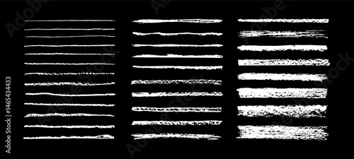 Chalk grunge brushes. Charcoal pencil horizontal lines. Scribble black strokes. Crayon texture smears, hand drawn chalk strokes, pencil underline and divider. Vector set