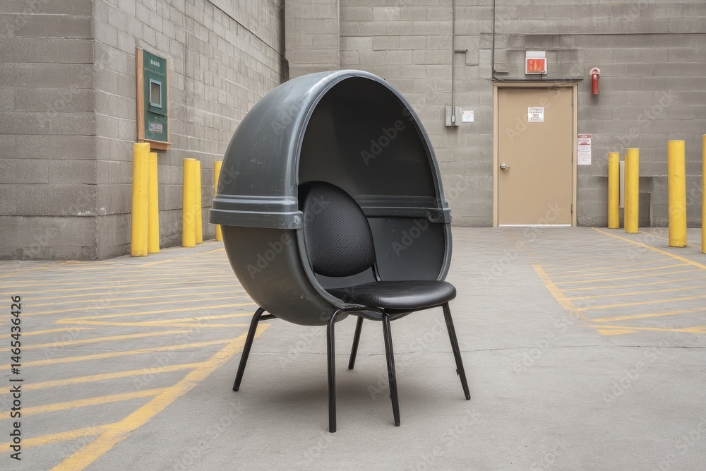 Isolated Chair Setup in an Empty Parking Zone With Gray Walls and a Simple Architectural Design